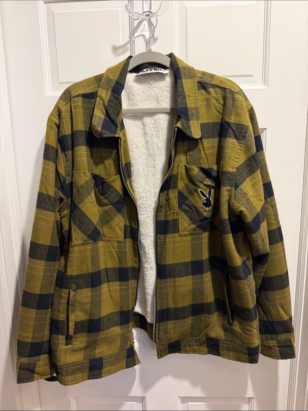 PLAYBOY Green and Black Plaid Sherpa-Lined Shirt Jacket